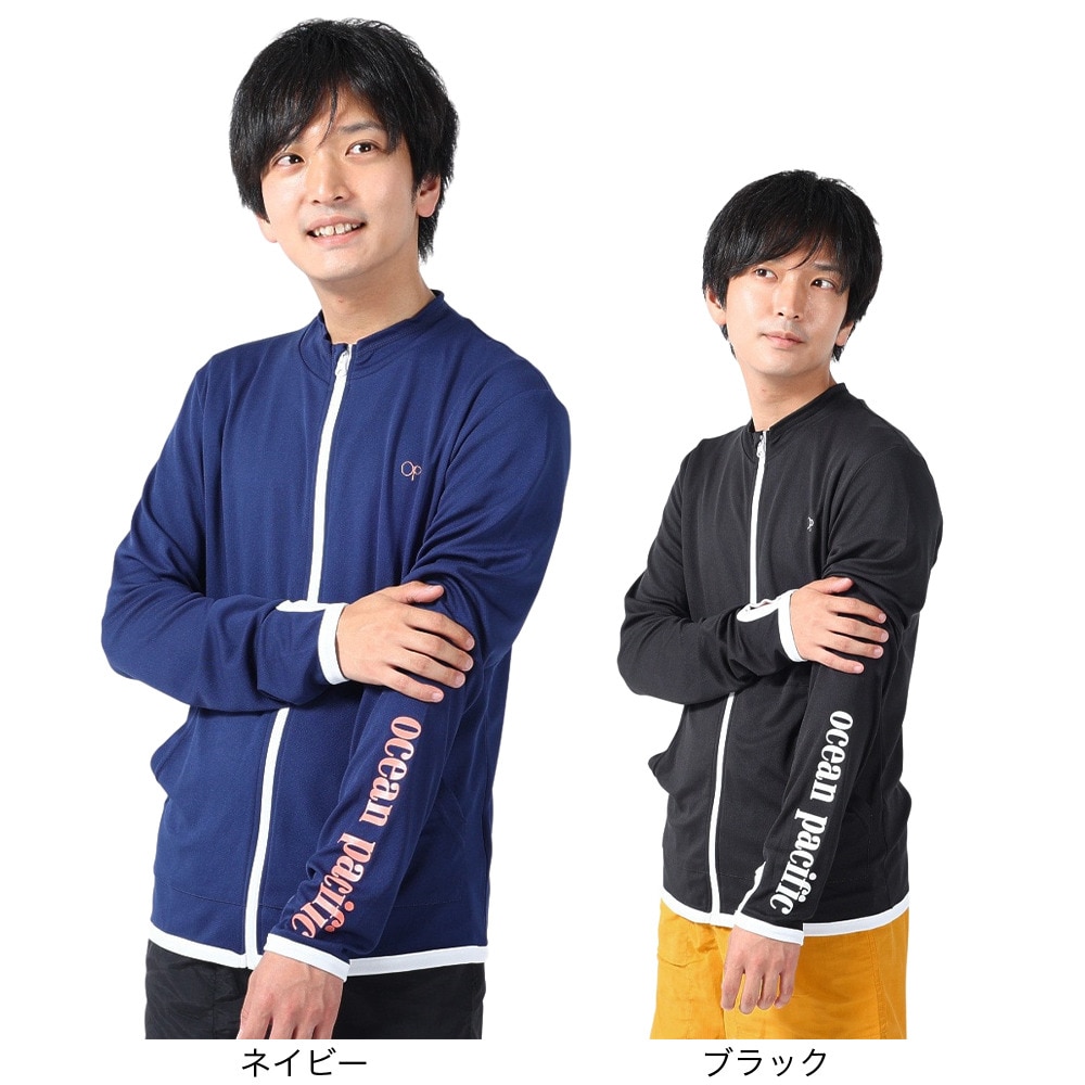 オーシャンパシフィック（Ocean Pacific）（メンズ）ラッシュガード 長袖 ジップアップ ジャージ UVカット 紫外線対策 接触冷感 513460NVY ネイビー
