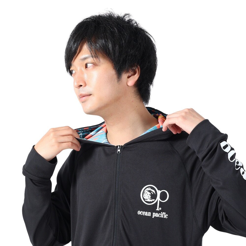 オーシャンパシフィック（Ocean Pacific）（メンズ）ラッシュガード 長袖 パーカー UVカット 紫外線対策 接触冷感 513461BLK ブラック