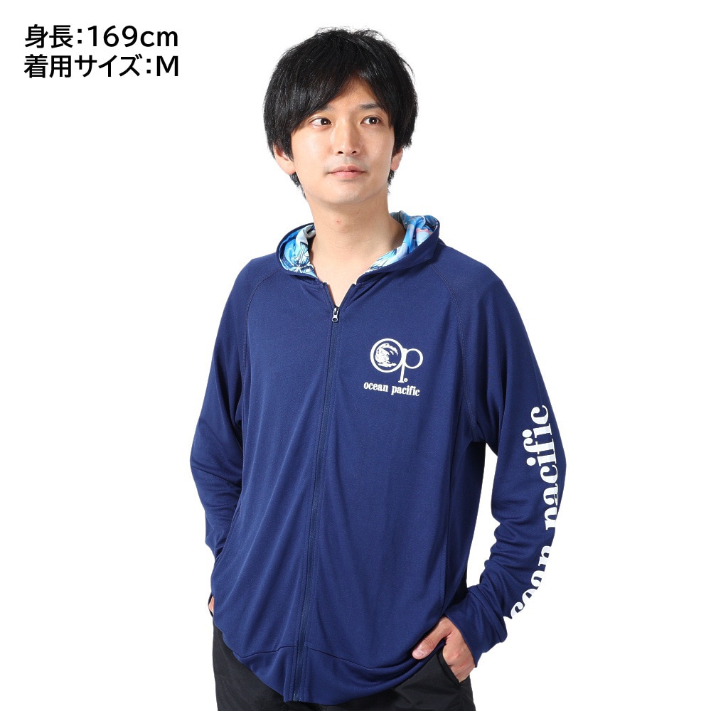 オーシャンパシフィック（Ocean Pacific）（メンズ）ラッシュガード 長袖 パーカー UVカット 紫外線対策 接触冷感 513461NVY ネイビー