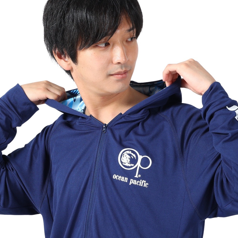 オーシャンパシフィック（Ocean Pacific）（メンズ）ラッシュガード 長袖 パーカー UVカット 紫外線対策 接触冷感 513461NVY ネイビー