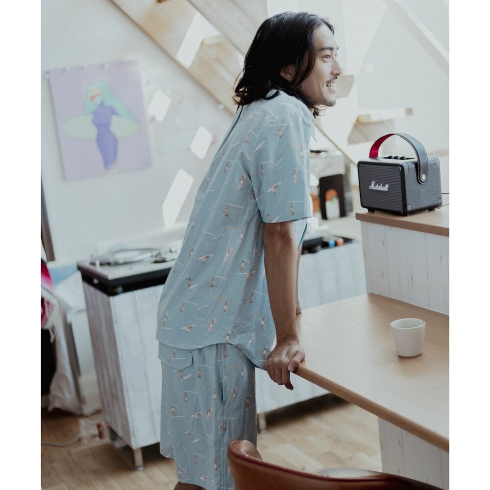 オーシャンパシフィック（Ocean Pacific）（メンズ）ラッシュガード 半袖 シャツ UVカット 総柄 ブルー 512467-BLU