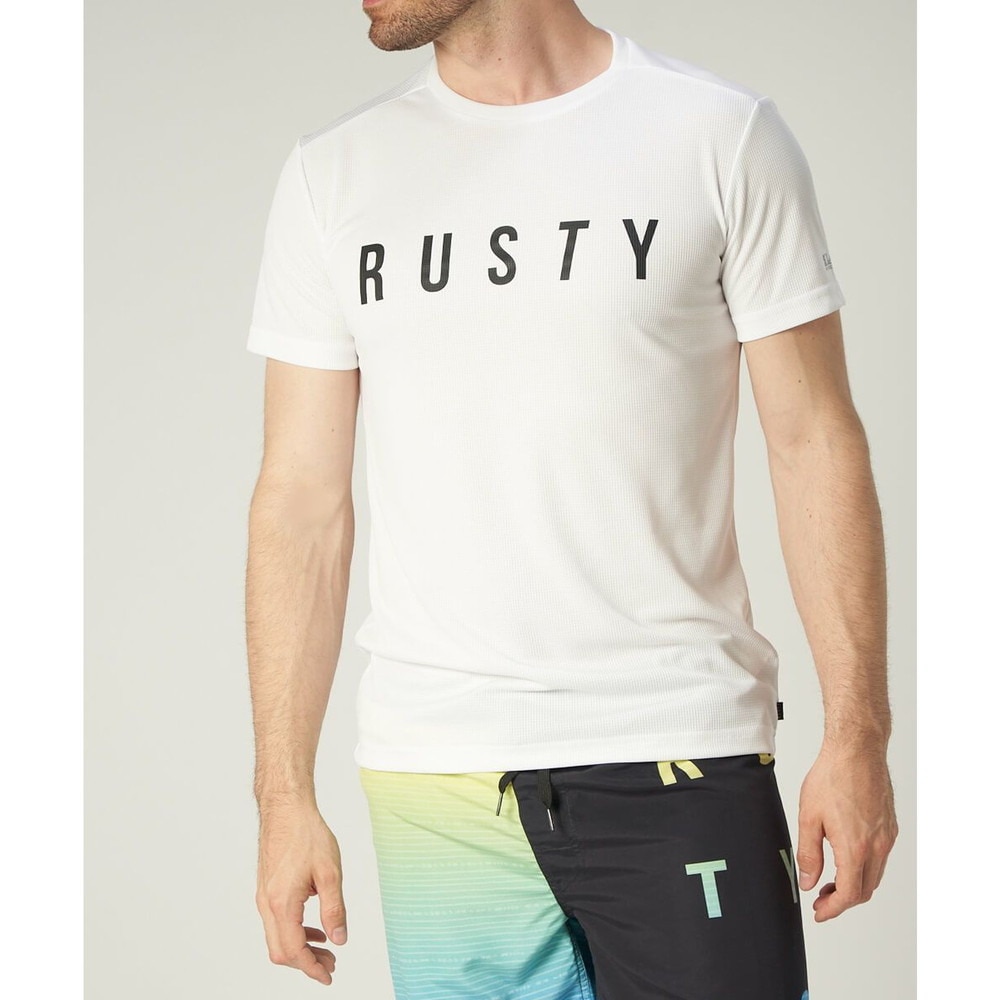 ラスティ（RUSTY）（メンズ）ラッシュガード 半袖 Tシャツ UVカット 紫外線対策 UPF50+ ホワイト 910463-WHT