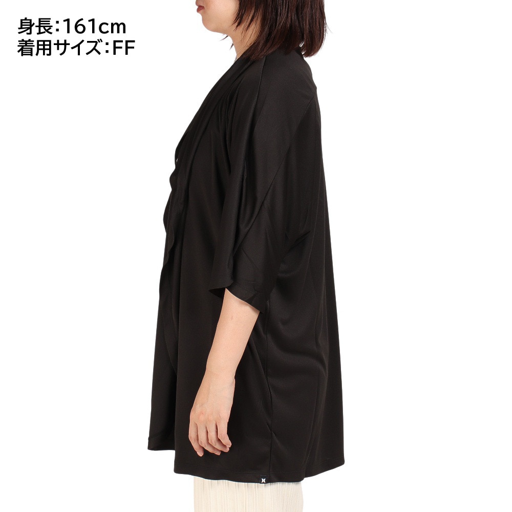 ハーレー（HURLEY）（レディース）マリン ラッシュガード カーディガン 五分丈 CARLITA KIMONO GKHZLY18-00A ブラック 体型カバー UVカット 紫外線対策 UPF50+ 長袖