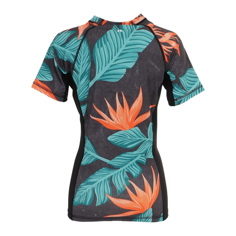 ハーレー（HURLEY）（レディース）水着 ラッシュガード 半袖 Tシャツ 水陸両用 HANOI AR1413-010 ブラック×グリーン