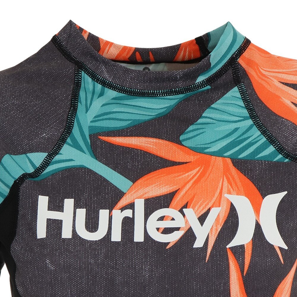 ハーレー（HURLEY）（レディース）水着 ラッシュガード 半袖 Tシャツ 水陸両用 HANOI AR1413-010 ブラック×グリーン
