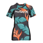 ハーレー(HURLEY)(レディース)水着 ラッシュガード 半袖 Tシャツ 水陸両用 HANOI AR1413-010 ブラック×グリーン