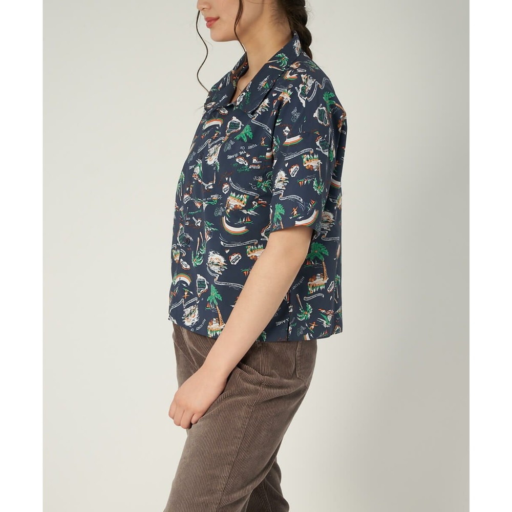 オーシャンパシフィック（Ocean Pacific）（レディース）ラッシュガード 半袖 アロハシャツ UVプロテクト UVカット 紫外線対策 水陸両用 ネイビー 529480-NVY