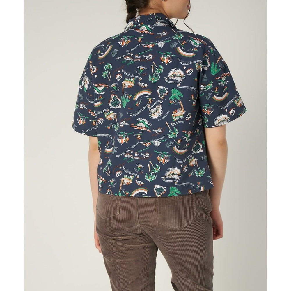 オーシャンパシフィック（Ocean Pacific）（レディース）ラッシュガード 半袖 アロハシャツ UVプロテクト UVカット 紫外線対策 水陸両用 ネイビー 529480-NVY
