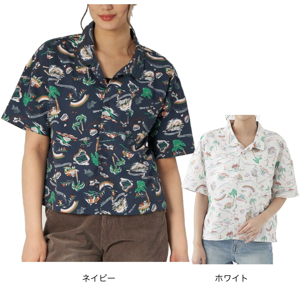 オーシャンパシフィック（Ocean Pacific）（レディース）ラッシュガード 半袖 アロハシャツ UVプロテクト UVカット 紫外線対策 水陸両用 ホワイト 529480-WHT