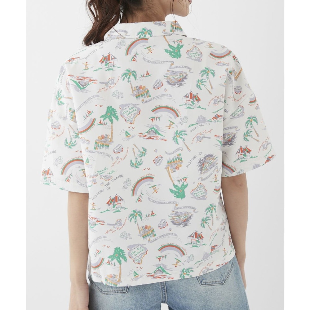 オーシャンパシフィック（Ocean Pacific）（レディース）ラッシュガード 半袖 アロハシャツ UVプロテクト UVカット 紫外線対策 水陸両用 ホワイト 529480-WHT