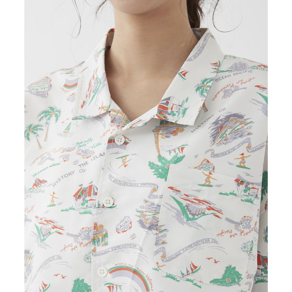 オーシャンパシフィック（Ocean Pacific）（レディース）ラッシュガード 半袖 アロハシャツ UVプロテクト UVカット 紫外線対策 水陸両用 ホワイト 529480-WHT