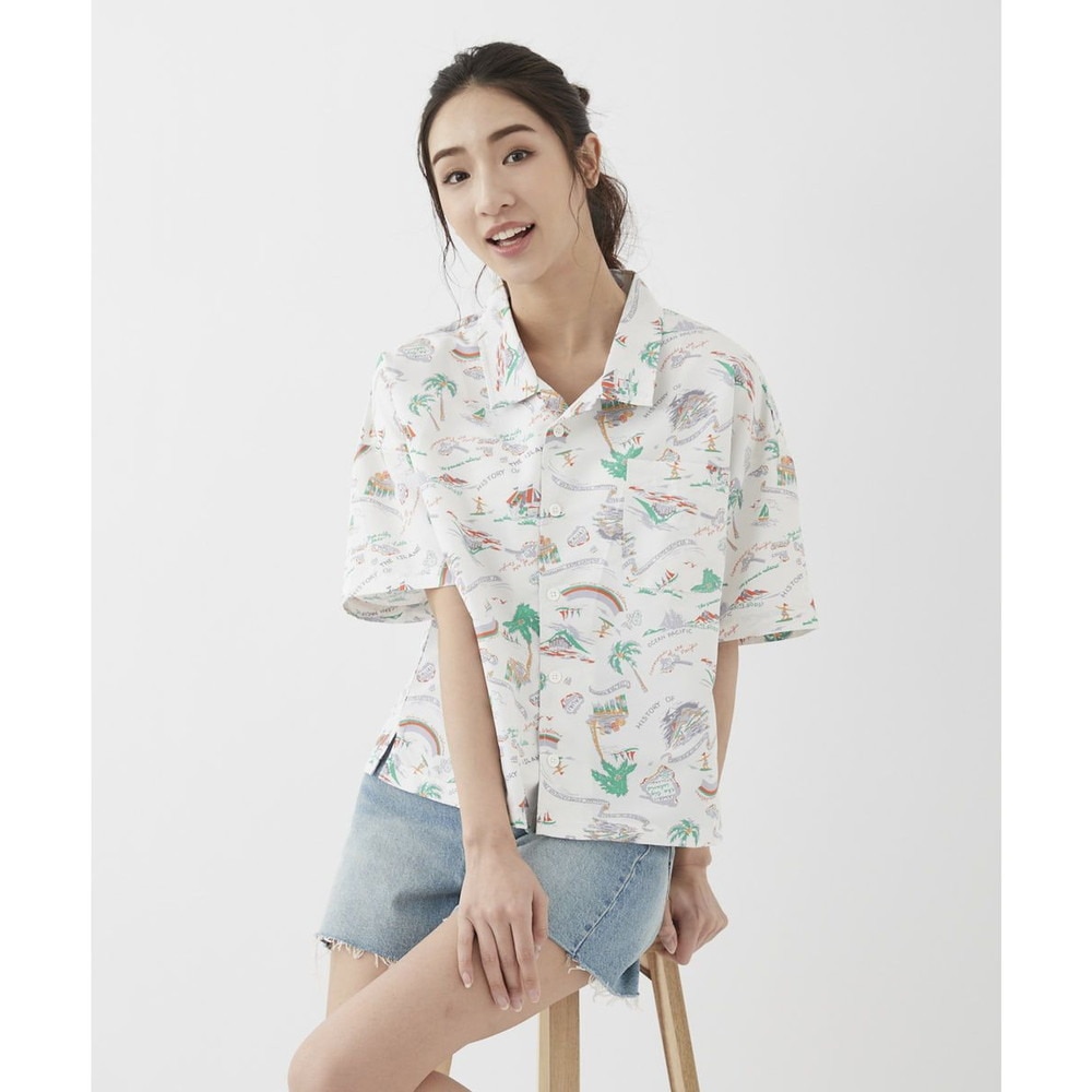 オーシャンパシフィック（Ocean Pacific）（レディース）ラッシュガード 半袖 アロハシャツ UVプロテクト UVカット 紫外線対策 水陸両用 ホワイト 529480-WHT