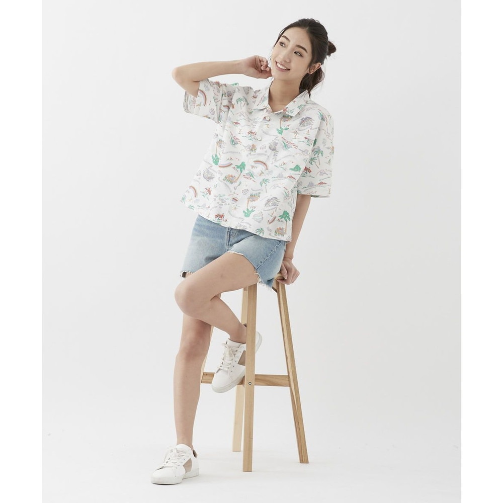 オーシャンパシフィック（Ocean Pacific）（レディース）ラッシュガード 半袖 アロハシャツ UVプロテクト UVカット 紫外線対策 水陸両用 ホワイト 529480-WHT