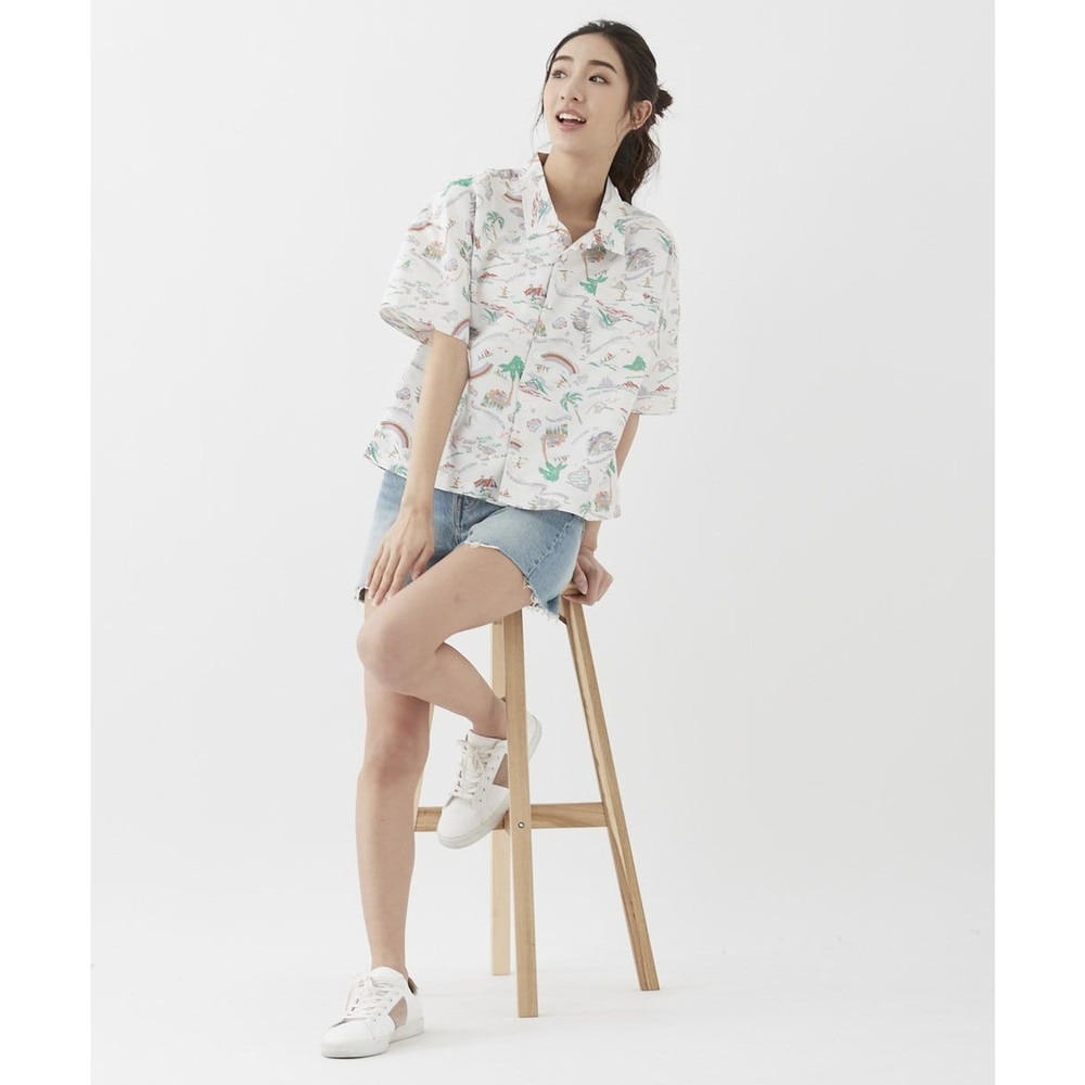 オーシャンパシフィック（Ocean Pacific）（レディース）ラッシュガード 半袖 アロハシャツ UVプロテクト UVカット 紫外線対策 水陸両用 ホワイト 529480-WHT