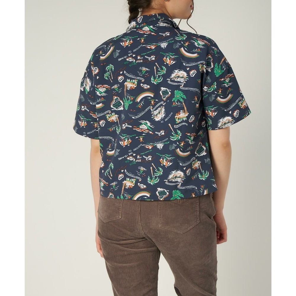 オーシャンパシフィック（Ocean Pacific）（レディース）ラッシュガード 半袖 アロハシャツ UVプロテクト UVカット 紫外線対策 水陸両用 ネイビー 529480-NVY