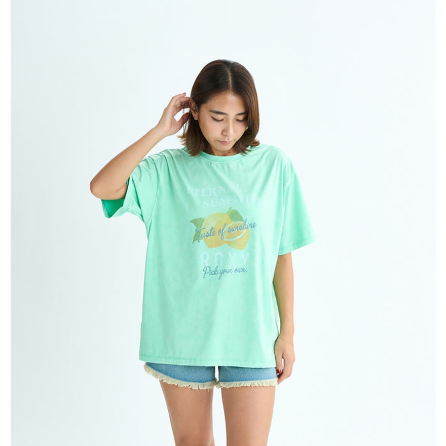 ロキシー（ROXY）（レディース）ラッシュガード 半袖Tシャツ SQUEEZE THE DAY ヴィンテージ風加工 25SURLY252019GRN