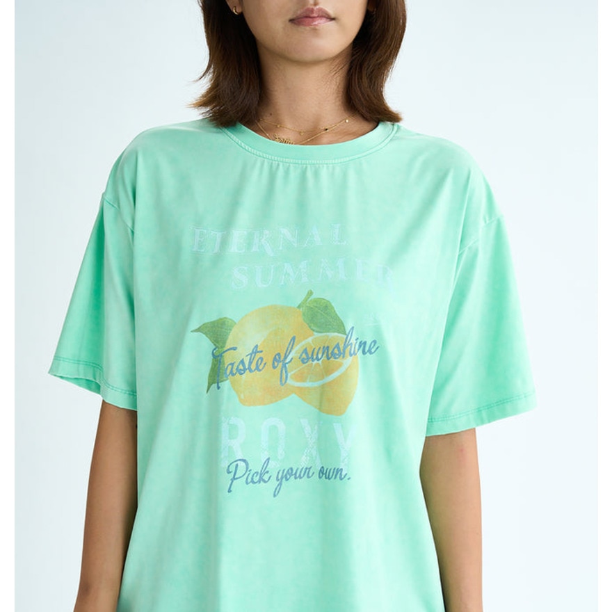 ロキシー（ROXY）（レディース）ラッシュガード 半袖Tシャツ SQUEEZE THE DAY ヴィンテージ風加工 25SURLY252019GRN