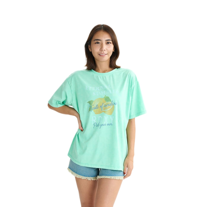 ロキシー（ROXY）（レディース）ラッシュガード 半袖Tシャツ SQUEEZE THE DAY ヴィンテージ風加工 25SURLY252019GRN