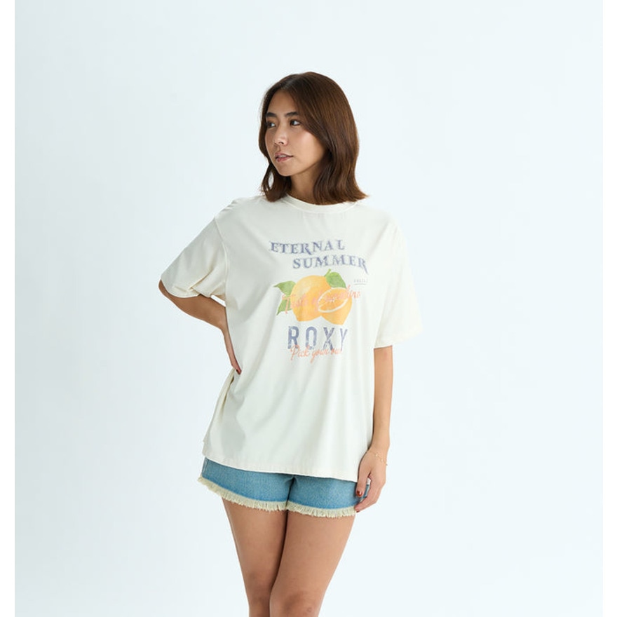 ロキシー（ROXY）（レディース）ラッシュガード 半袖Tシャツ SQUEEZE THE DAY ヴィンテージ風加工 25SURLY252019WHT