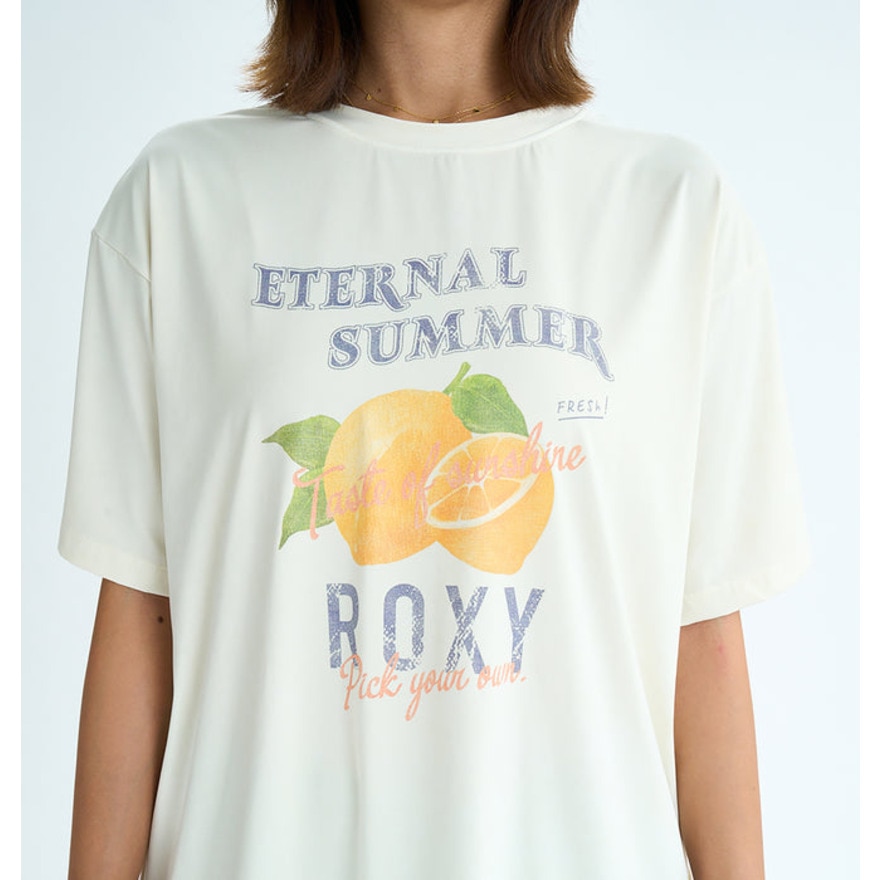 ロキシー（ROXY）（レディース）ラッシュガード 半袖Tシャツ SQUEEZE THE DAY ヴィンテージ風加工 25SURLY252019WHT