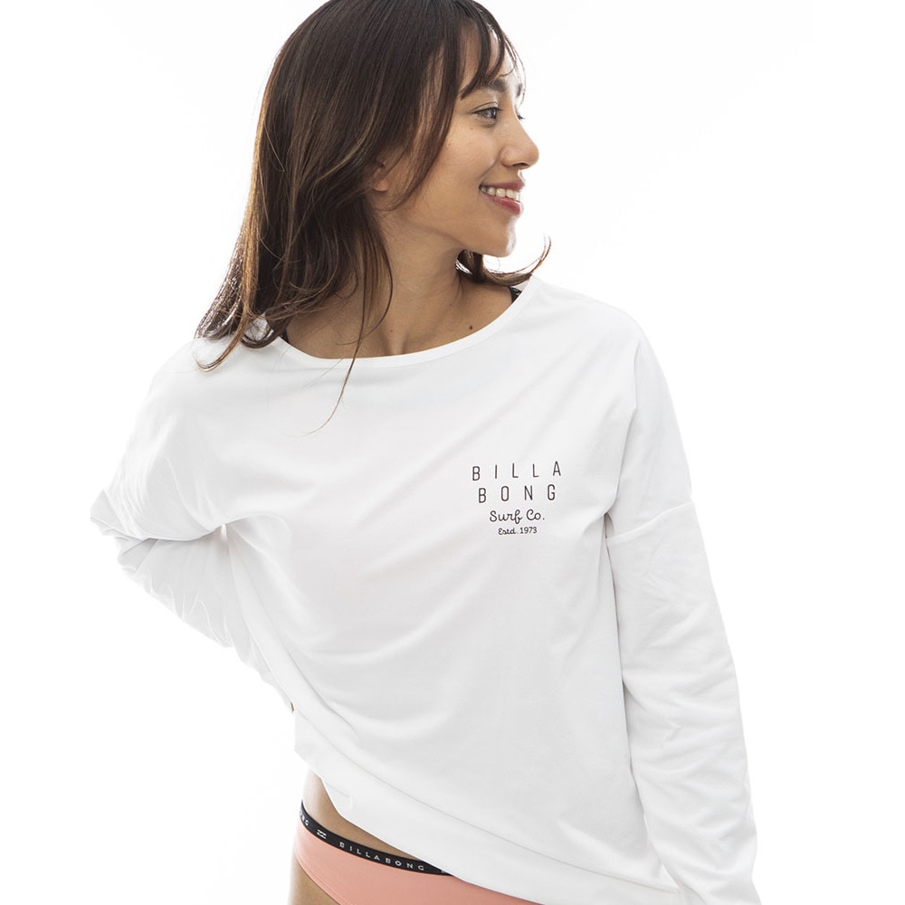 ビラボン（BILLABONG）（レディース）ラッシュガード 長袖 ロゴ ボートネック ラッシュロンT BE013866 WHT