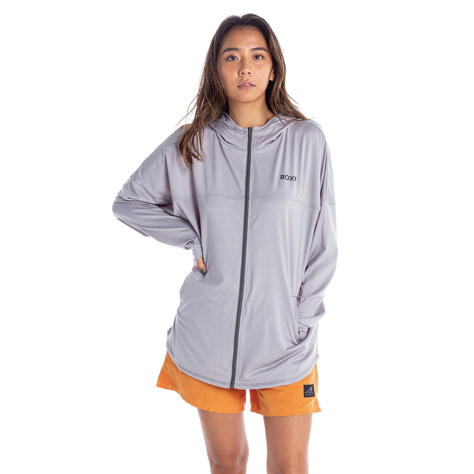 ロキシー（ROXY）（レディース）ラッシュガード 長袖 パーカー レディース グレー UVカット 紫外線対策 LEAF WAVE RASH 21SU  RLY212009 GRY マリン、ウィンタースポーツ用品はヴィクトリア