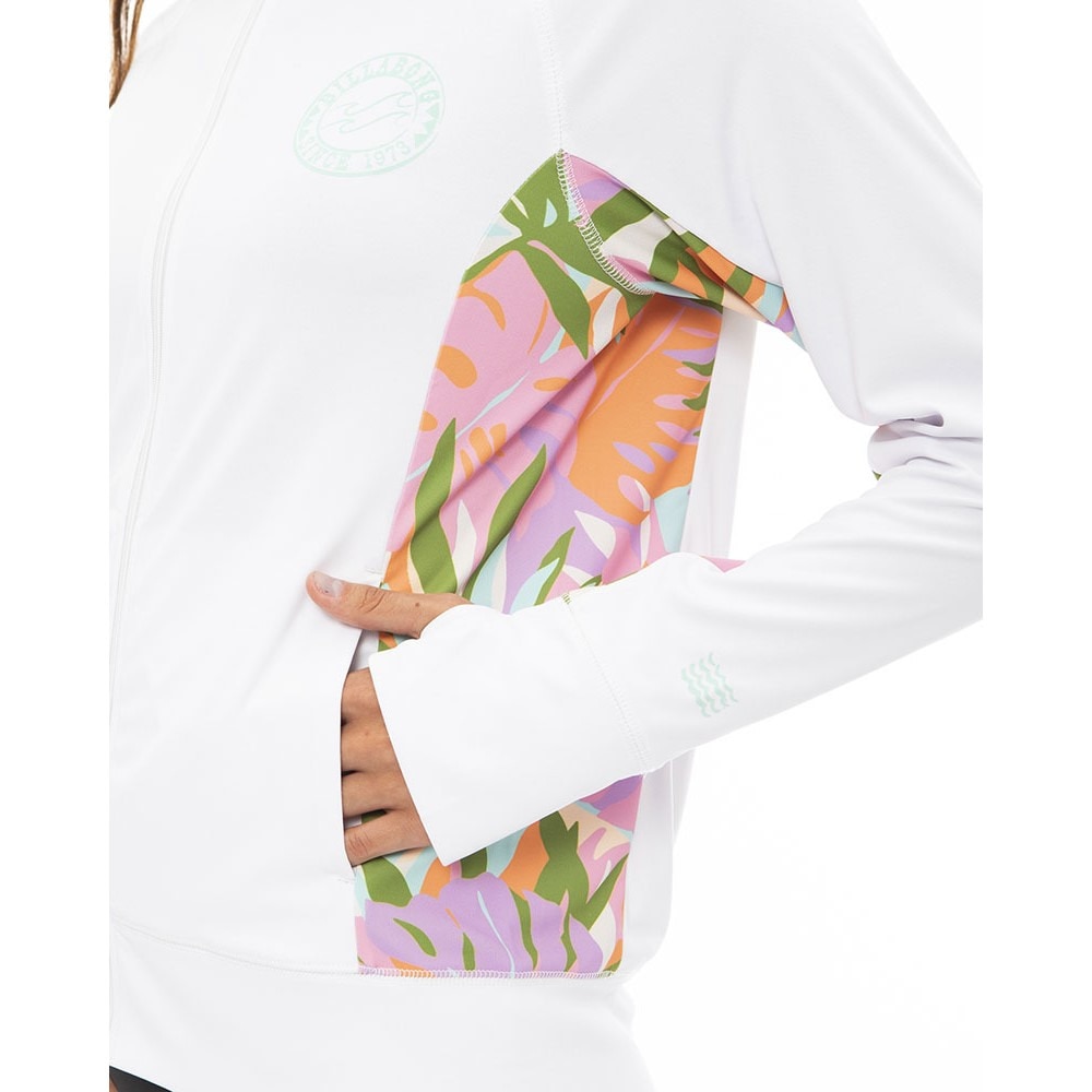 ビラボン（BILLABONG）（レディース）ラッシュガード 長袖 パーカー ジップ SURF CAPSULE ZIP UP HOODED BD013854 WHT