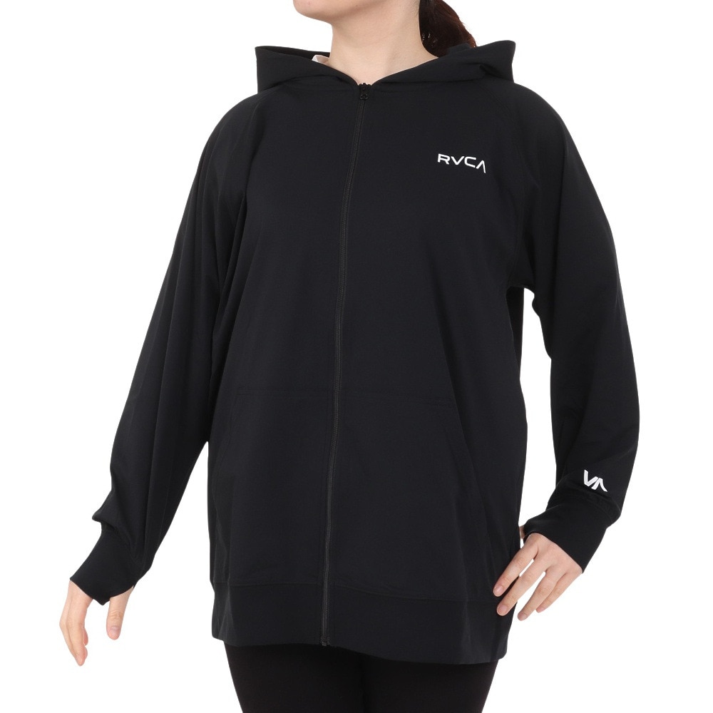 ルーカ（RVCA）（レディース）ラッシュガード 長袖 ジップ フーディ BE04C852 BLK ブラック UVプロテクション