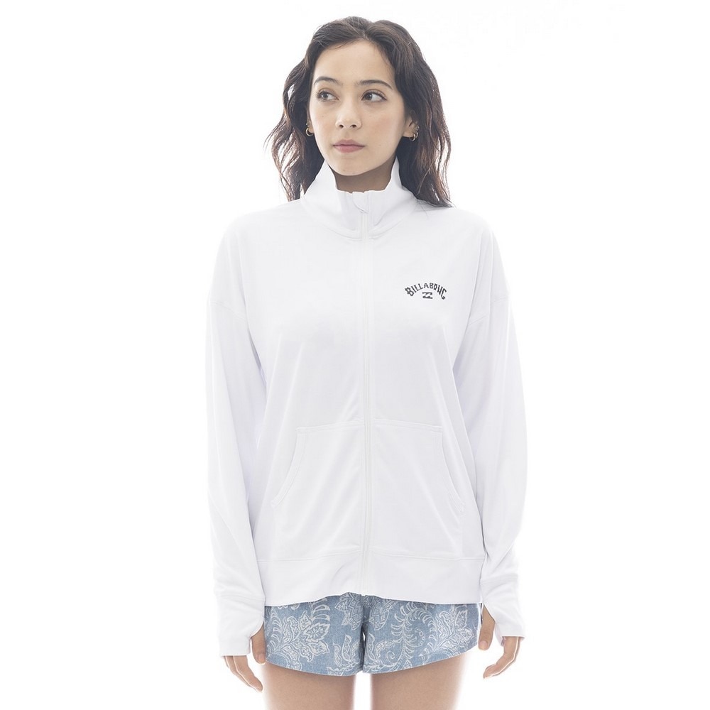 ビラボン（BILLABONG）（レディース）ラッシュガード 長袖 ZIP UP STAND LOOSE BF013853 WHT