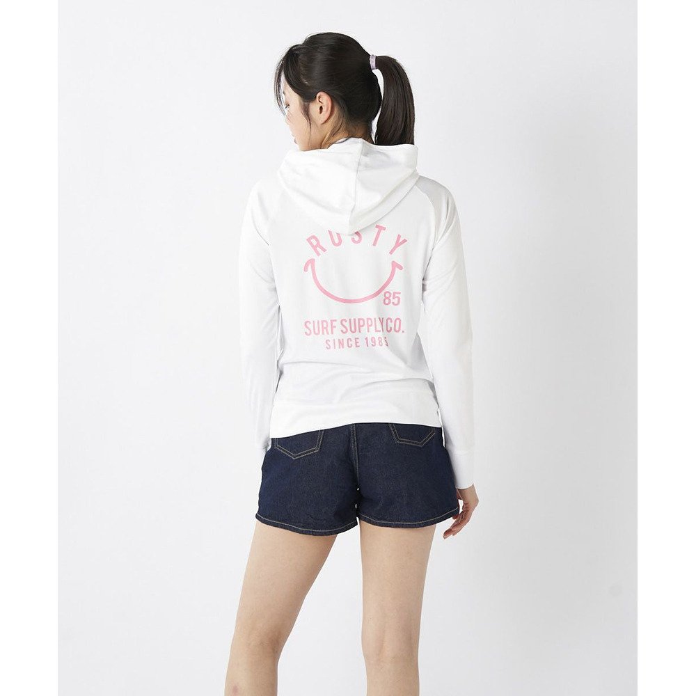ラスティ（RUSTY）（レディース）ラッシュガード 長袖 スムース ニコちゃん UVラッシュガード 925460WT