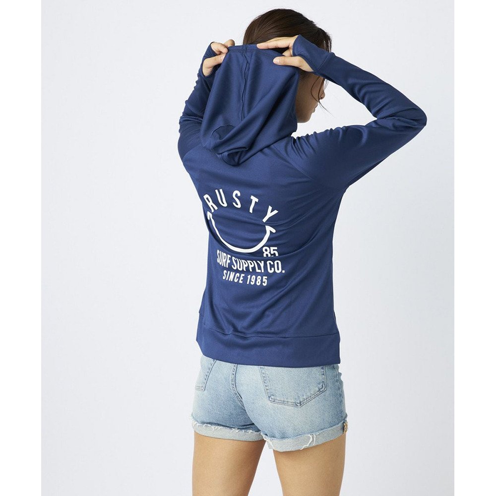 ラスティ（RUSTY）（レディース）ラッシュガード 長袖 スムース ニコちゃん UVラッシュガード 925460NV