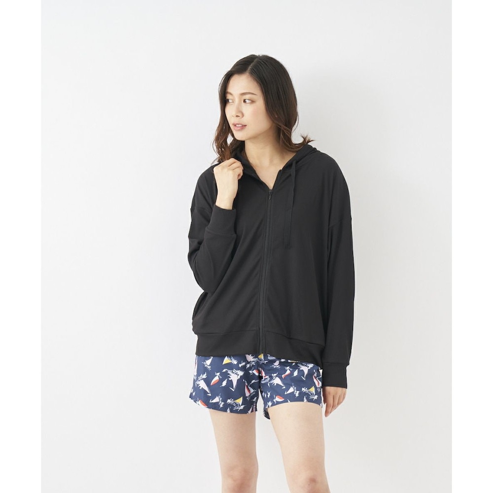 オーシャンパシフィック（Ocean Pacific）（レディース）ラッシュガード 無地 フルジップ パーカー 522471BLK ブラック 黒 水陸両用 UVカット 紫外線対策