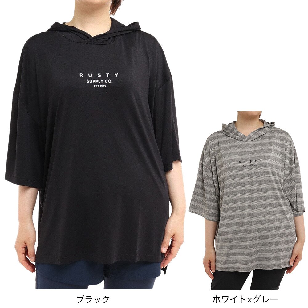 ラスティ（RUSTY）（レディース）ラッシュガード UVワイド半袖パーカー 922464BLK