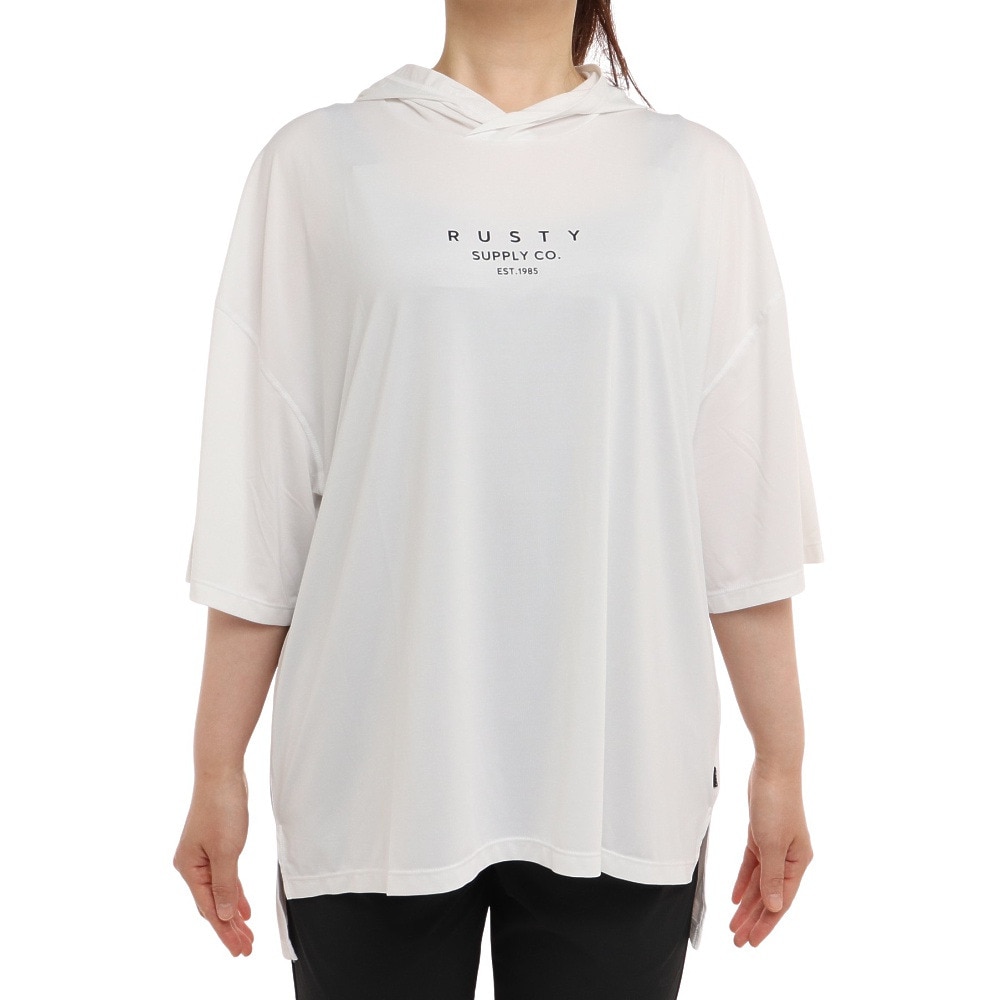 ラスティ（RUSTY）（レディース）ラッシュガード UVワイド半袖パーカー 922464WHT