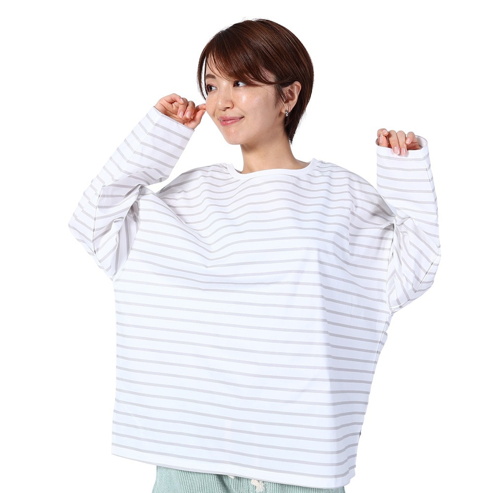 オーシャンパシフィック（Ocean Pacific）（レディース）ラッシュガード 長袖 ボーダーシャツ UVカット 紫外線対策 UV TEE 523443BEG ベージュ