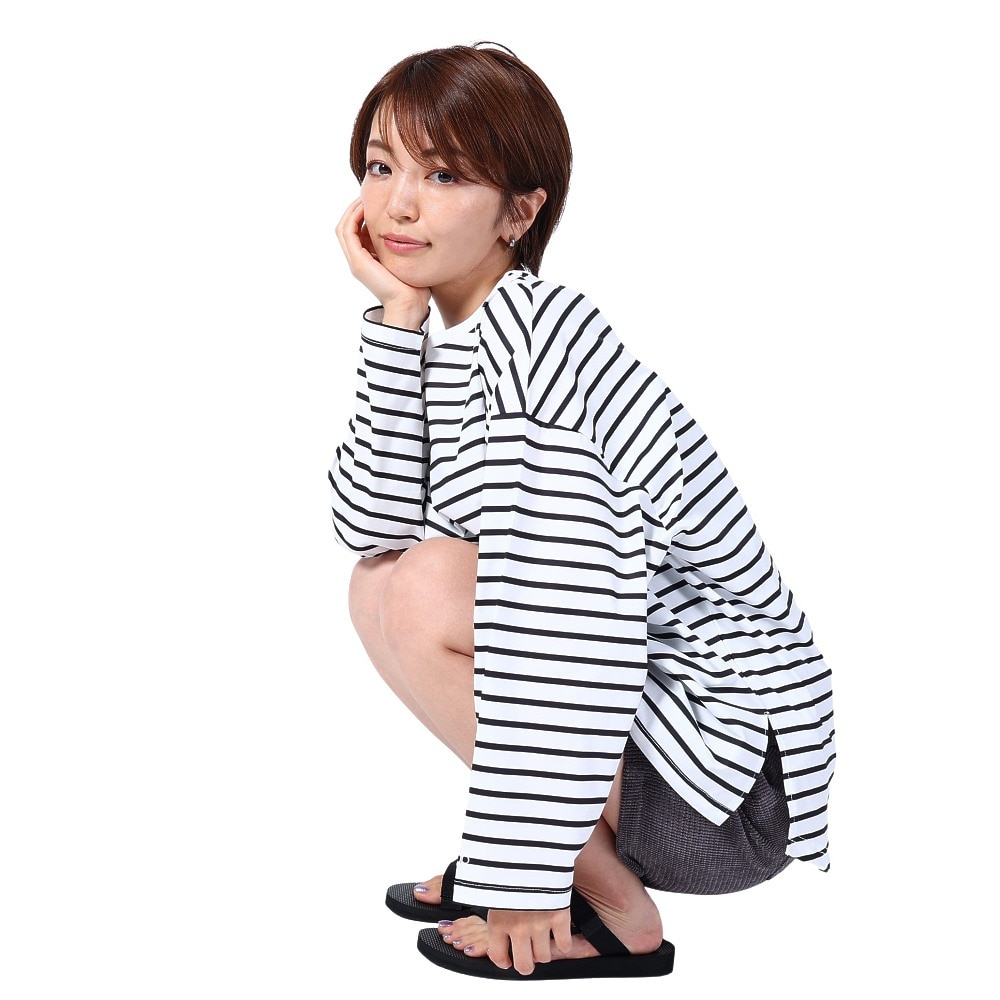 オーシャンパシフィック（Ocean Pacific）（レディース）ラッシュガード 長袖 ボーダーシャツ UVカット 紫外線対策 UV TEE 523443BLK ブラック