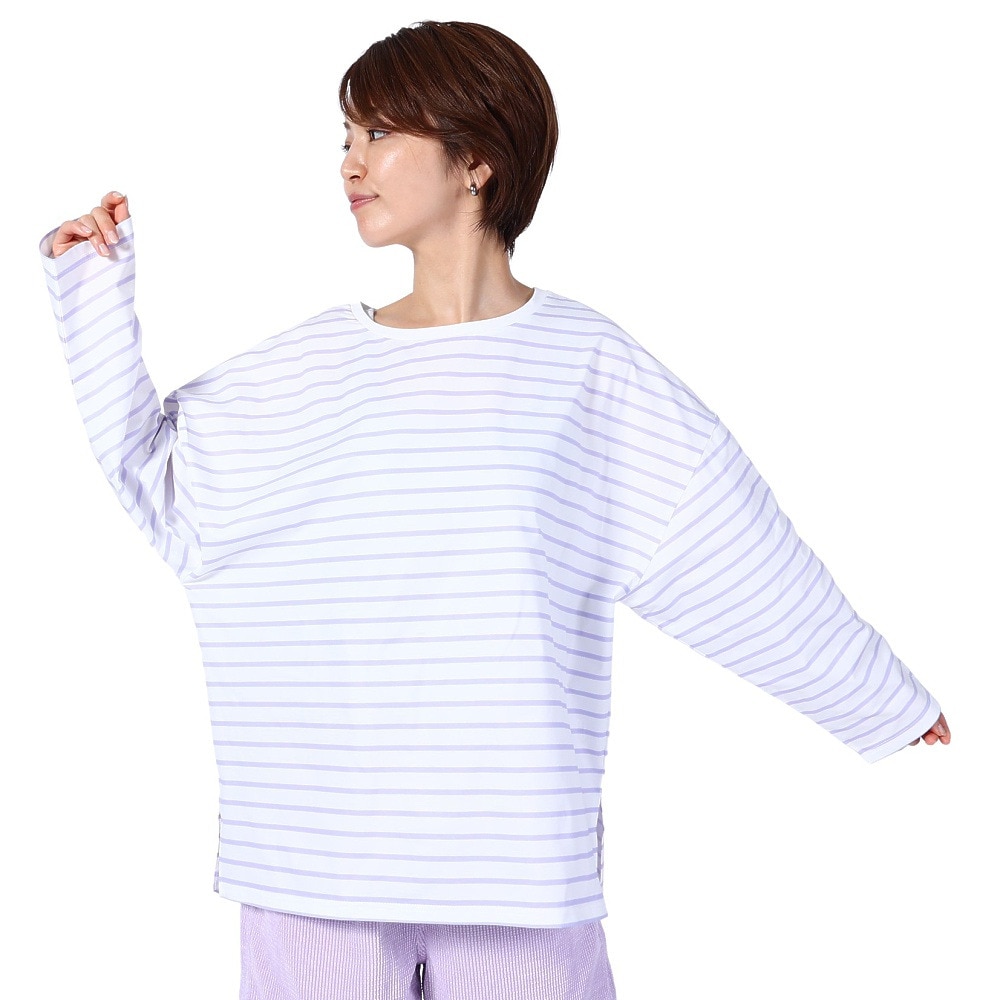 オーシャンパシフィック（Ocean Pacific）（レディース）ラッシュガード 長袖 ボーダーシャツ UVカット 紫外線対策 UV TEE 523443LAV ラベンダー