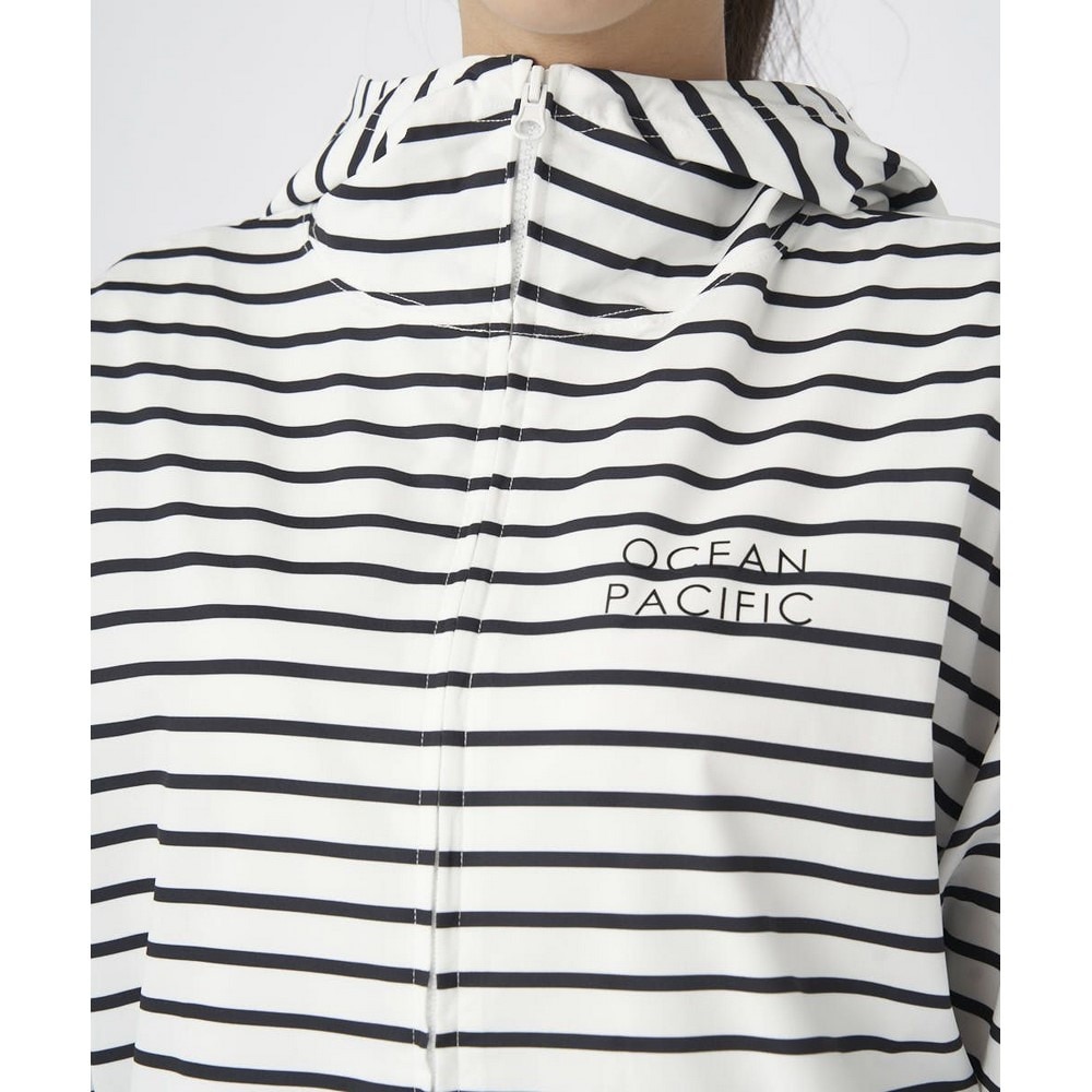 オーシャンパシフィック（Ocean Pacific）（レディース）ララッシュガード 長袖 パーカー PEARTEXラッシュパーカー 523460BOR ホワイト×ブラック ボーダー