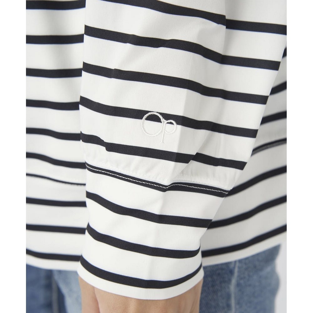 オーシャンパシフィック（Ocean Pacific）（レディース）ララッシュガード 長袖 パーカー PEARTEXラッシュパーカー 523460BOR ホワイト×ブラック ボーダー