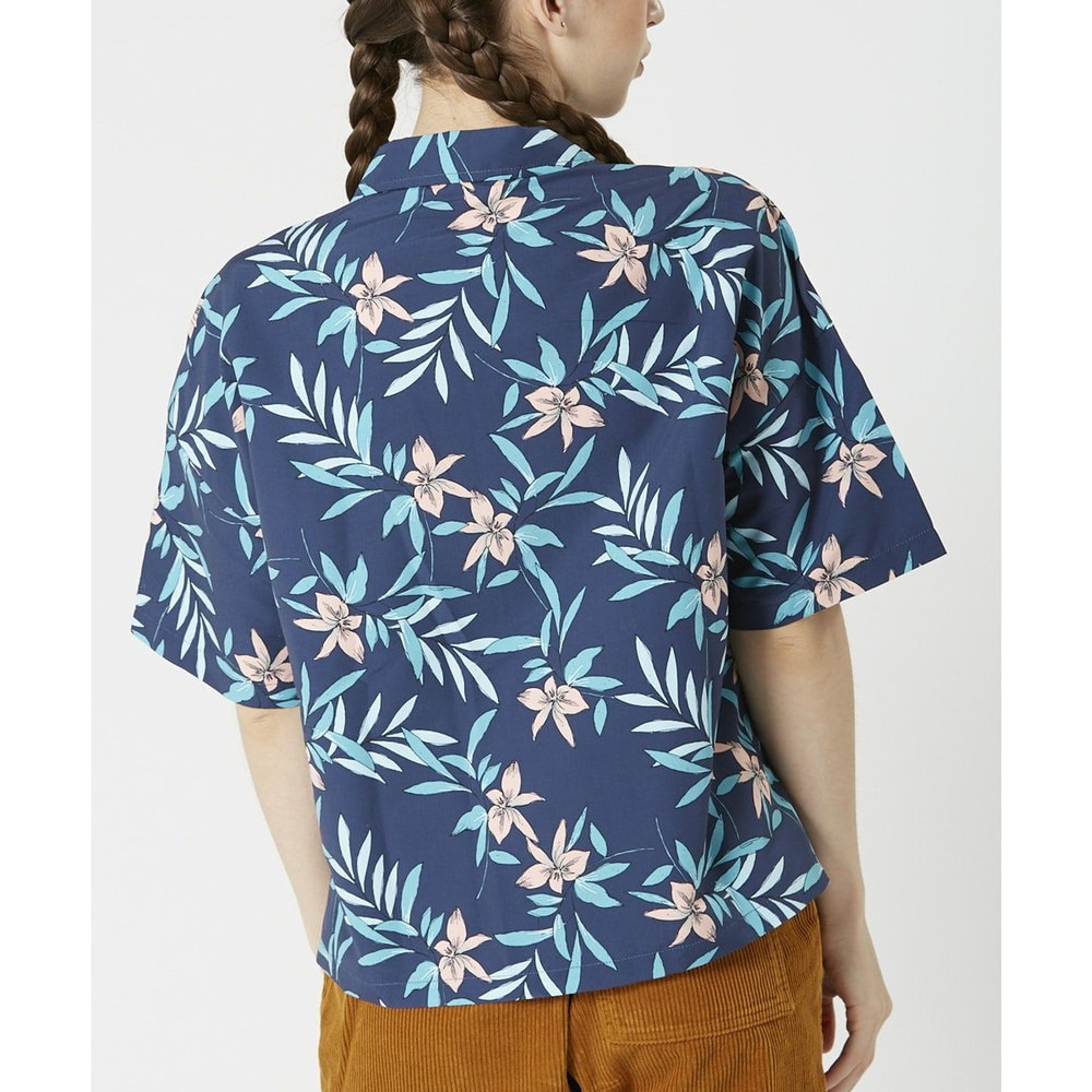 オーシャンパシフィック（Ocean Pacific）（レディース）ラッシュガード 半袖 アロハシャツ UVプロテクト UVカット 紫外線対策 水陸両用 ネイビー 529478-NVY