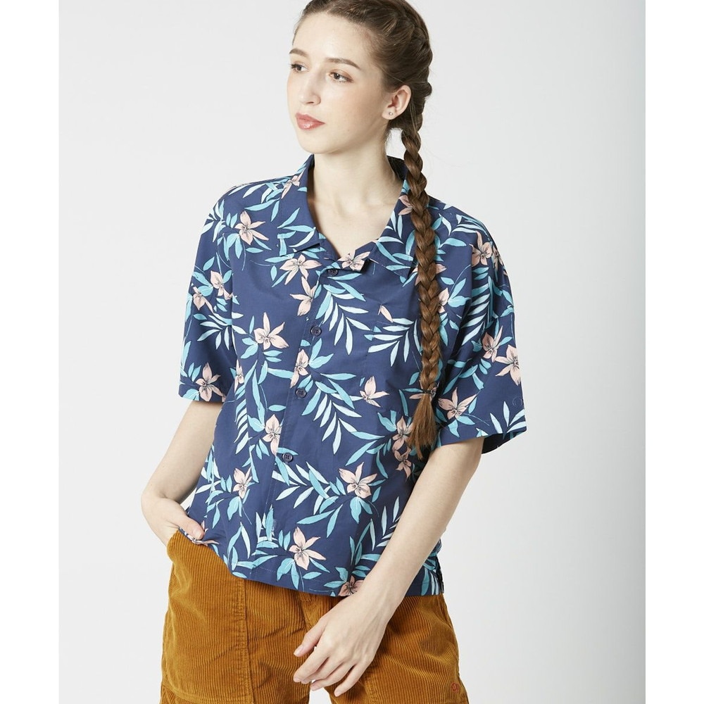 オーシャンパシフィック（Ocean Pacific）（レディース）ラッシュガード 半袖 アロハシャツ UVプロテクト UVカット 紫外線対策 水陸両用 ネイビー 529478-NVY