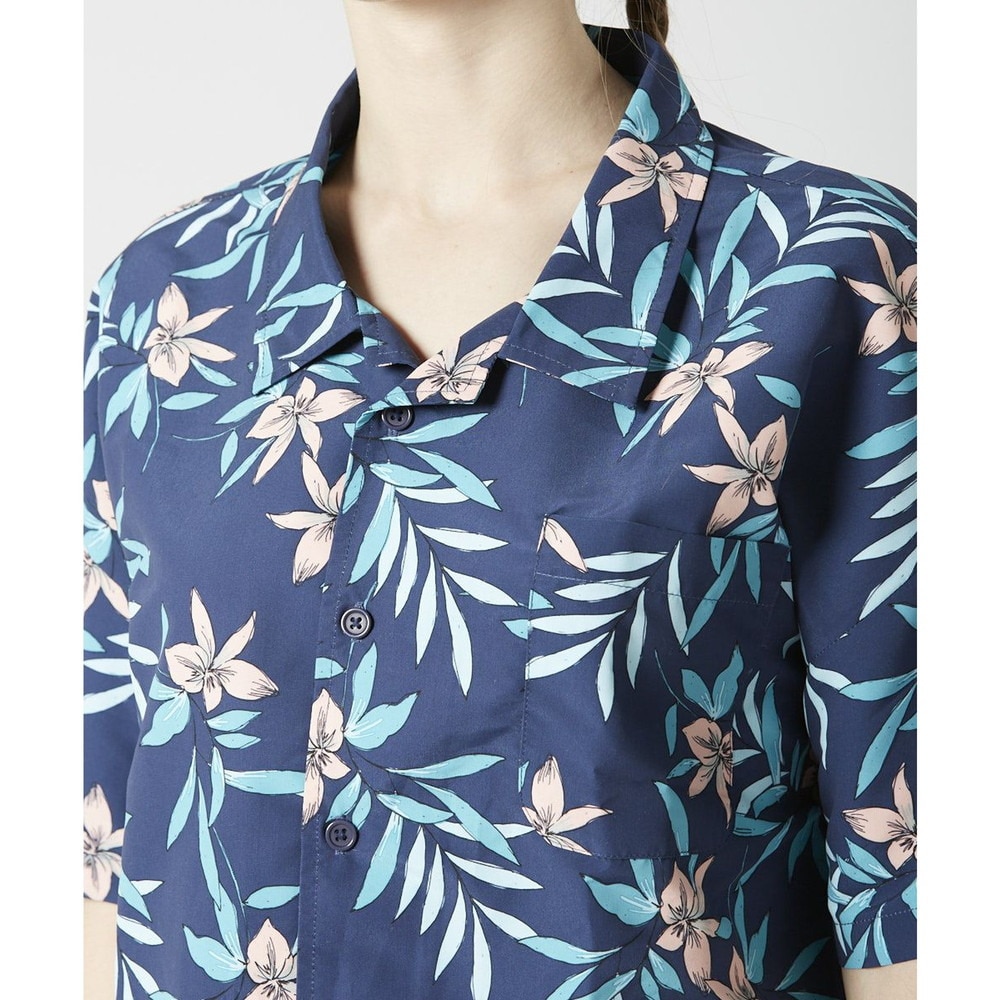 オーシャンパシフィック（Ocean Pacific）（レディース）ラッシュガード 半袖 アロハシャツ UVプロテクト UVカット 紫外線対策 水陸両用 ネイビー 529478-NVY