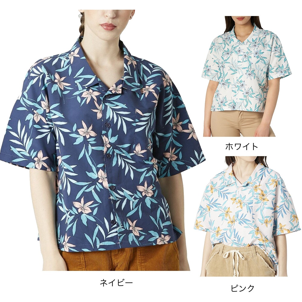 オーシャンパシフィック（Ocean Pacific）（レディース）ラッシュガード 半袖 アロハシャツ UVプロテクト UVカット 紫外線対策 水陸両用 ピンク 529478-PNK