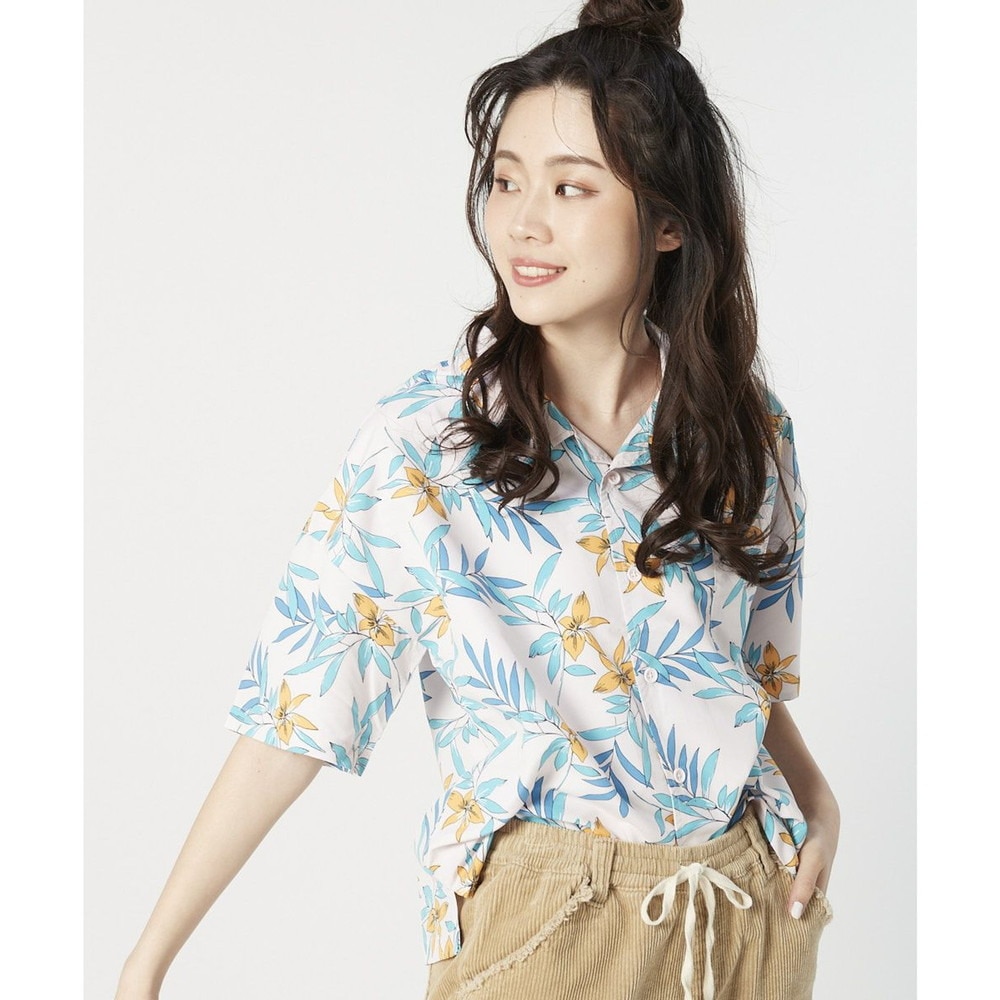 オーシャンパシフィック（Ocean Pacific）（レディース）ラッシュガード 半袖 アロハシャツ UVプロテクト UVカット 紫外線対策 水陸両用 ピンク 529478-PNK