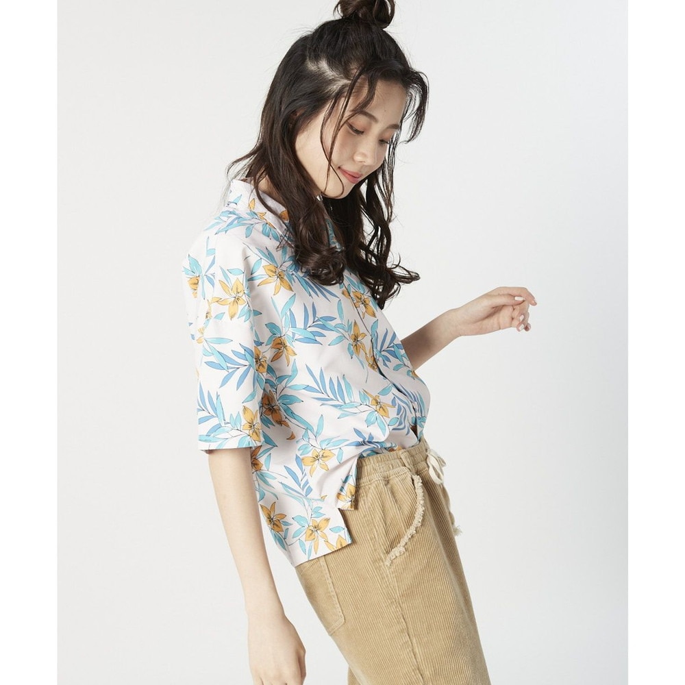オーシャンパシフィック（Ocean Pacific）（レディース）ラッシュガード 半袖 アロハシャツ UVプロテクト UVカット 紫外線対策 水陸両用 ピンク 529478-PNK