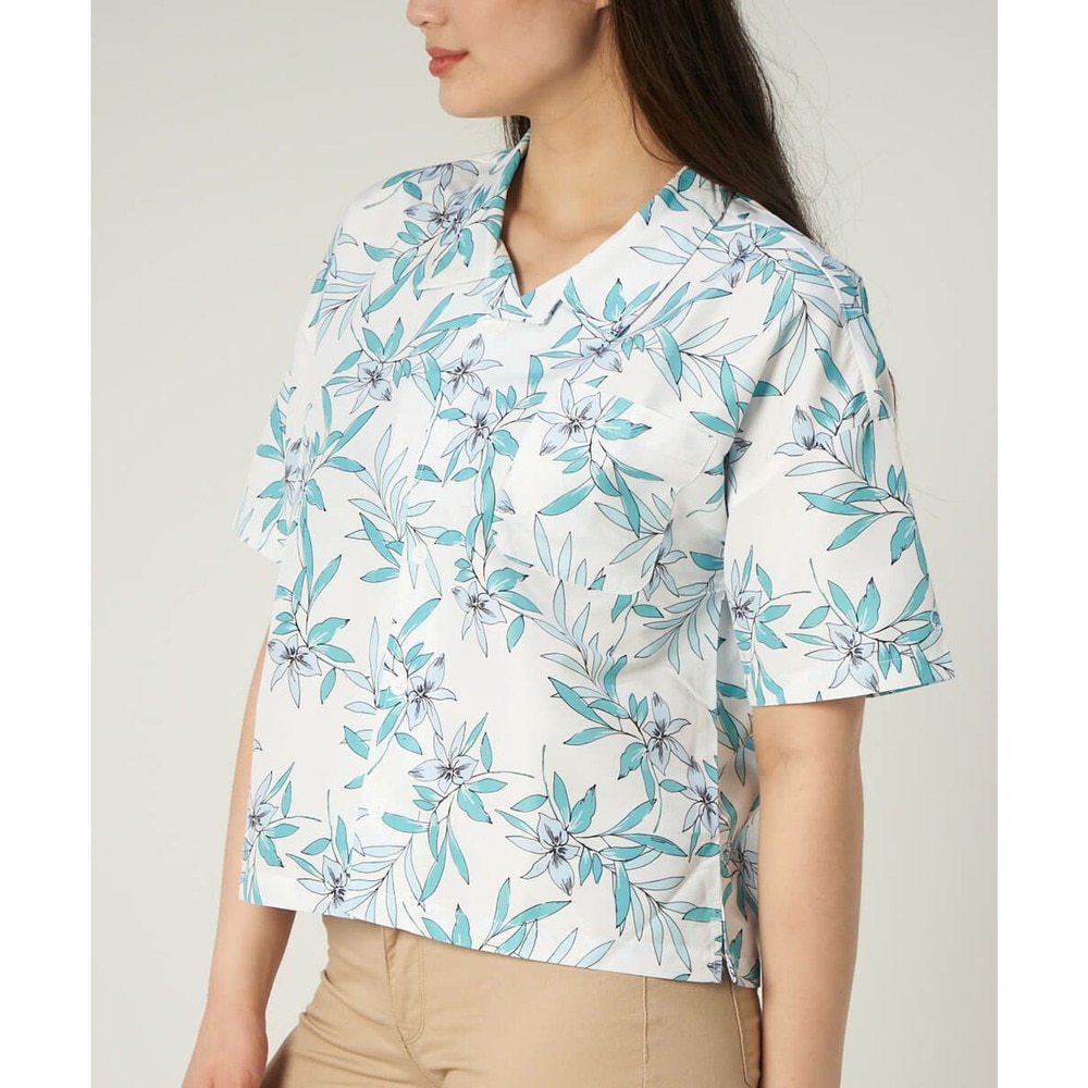 オーシャンパシフィック（Ocean Pacific）（レディース）ラッシュガード 半袖 アロハシャツ UVプロテクト UVカット 紫外線対策 水陸両用 ホワイト 529478-WHT