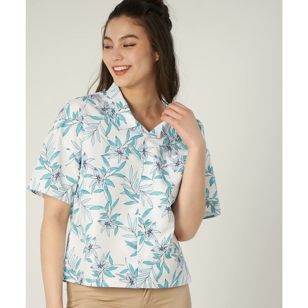オーシャンパシフィック（Ocean Pacific）（レディース）ラッシュガード 半袖 アロハシャツ UVプロテクト UVカット 紫外線対策 水陸両用 ホワイト 529478-WHT