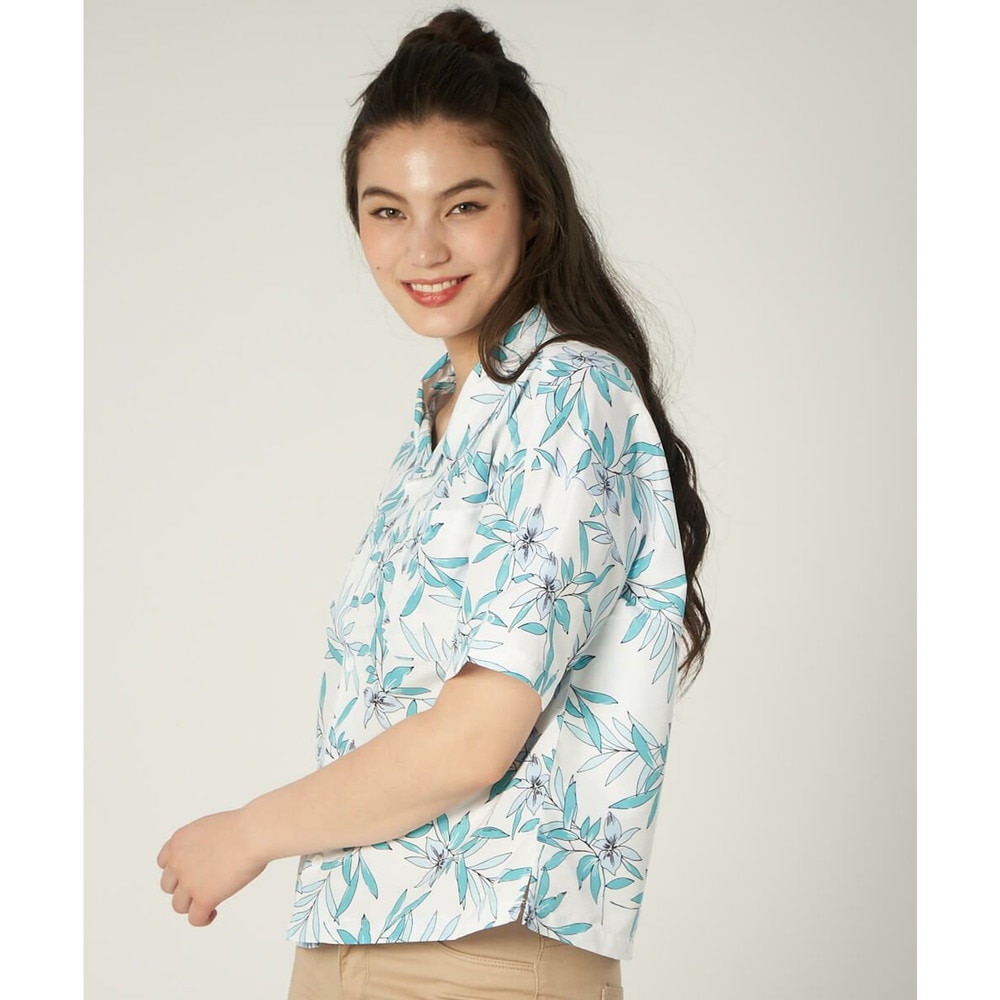 オーシャンパシフィック（Ocean Pacific）（レディース）ラッシュガード 半袖 アロハシャツ UVプロテクト UVカット 紫外線対策 水陸両用 ホワイト 529478-WHT