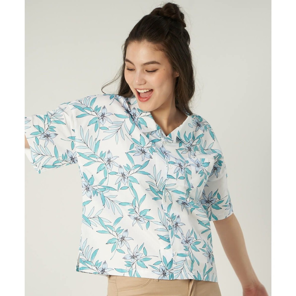 オーシャンパシフィック（Ocean Pacific）（レディース）ラッシュガード 半袖 アロハシャツ UVプロテクト UVカット 紫外線対策 水陸両用 ホワイト 529478-WHT