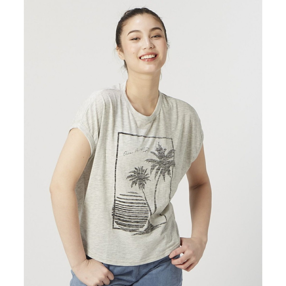 オーシャンパシフィック（Ocean Pacific）（レディース）ラッシュガード 半袖 Tシャツ UVカット 水陸両用 耐塩素加工 グレー 520469-GRY